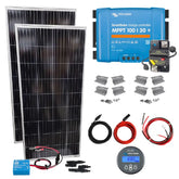 Victron 440W RV and Marine Solar Kit with Lumera bifacial panels, MPPT 100/30 charge controller, BMV-712 battery monitor, Smart Battery Sense, cables, breakers, and mounting hardware